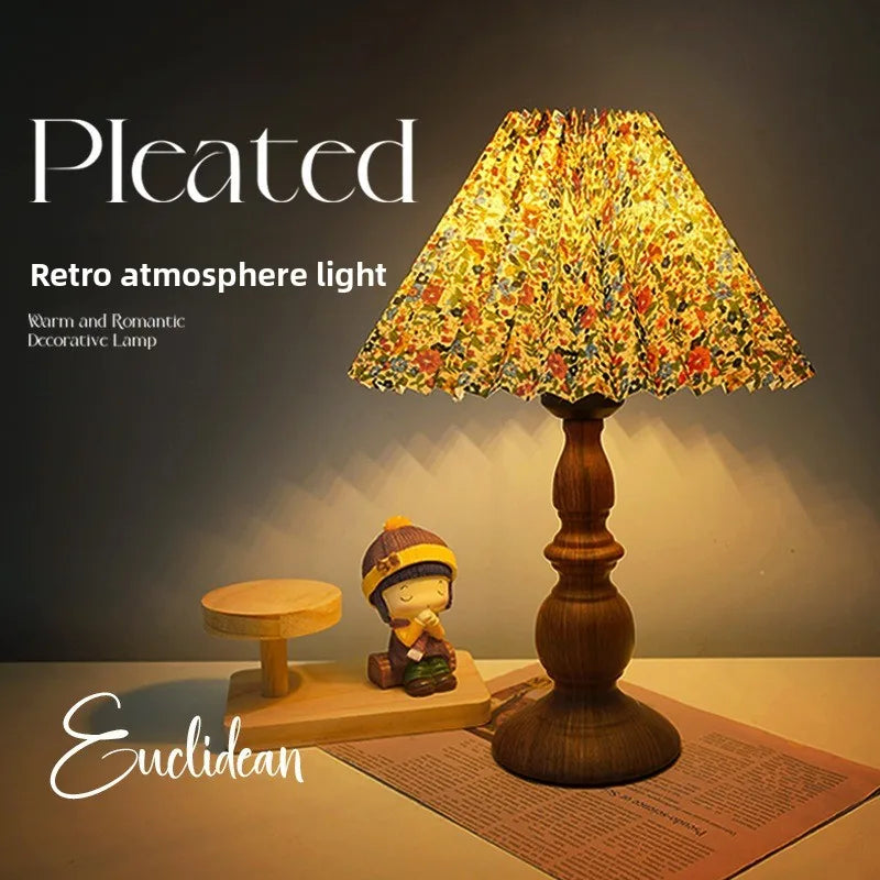 American Retro Wood Grain Bedroom Bedside Wrought Iron Lamp Nordic Simple Living Room Desktop Atmosphere Nostalgic Night Light