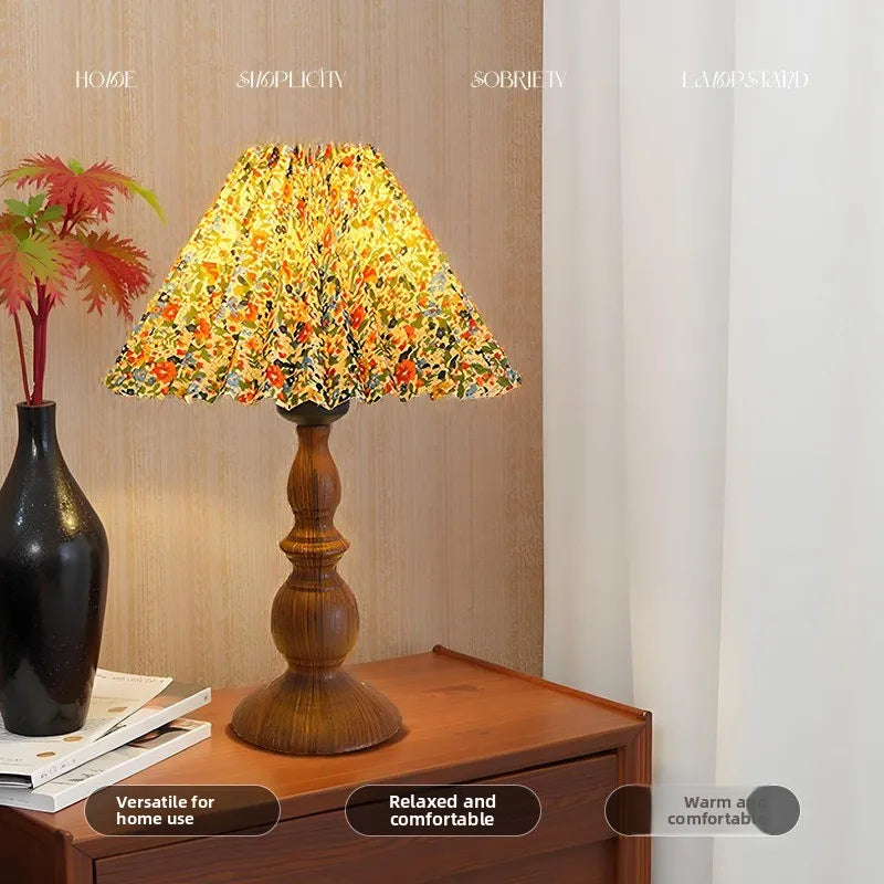 American Retro Wood Grain Bedroom Bedside Wrought Iron Lamp Nordic Simple Living Room Desktop Atmosphere Nostalgic Night Light