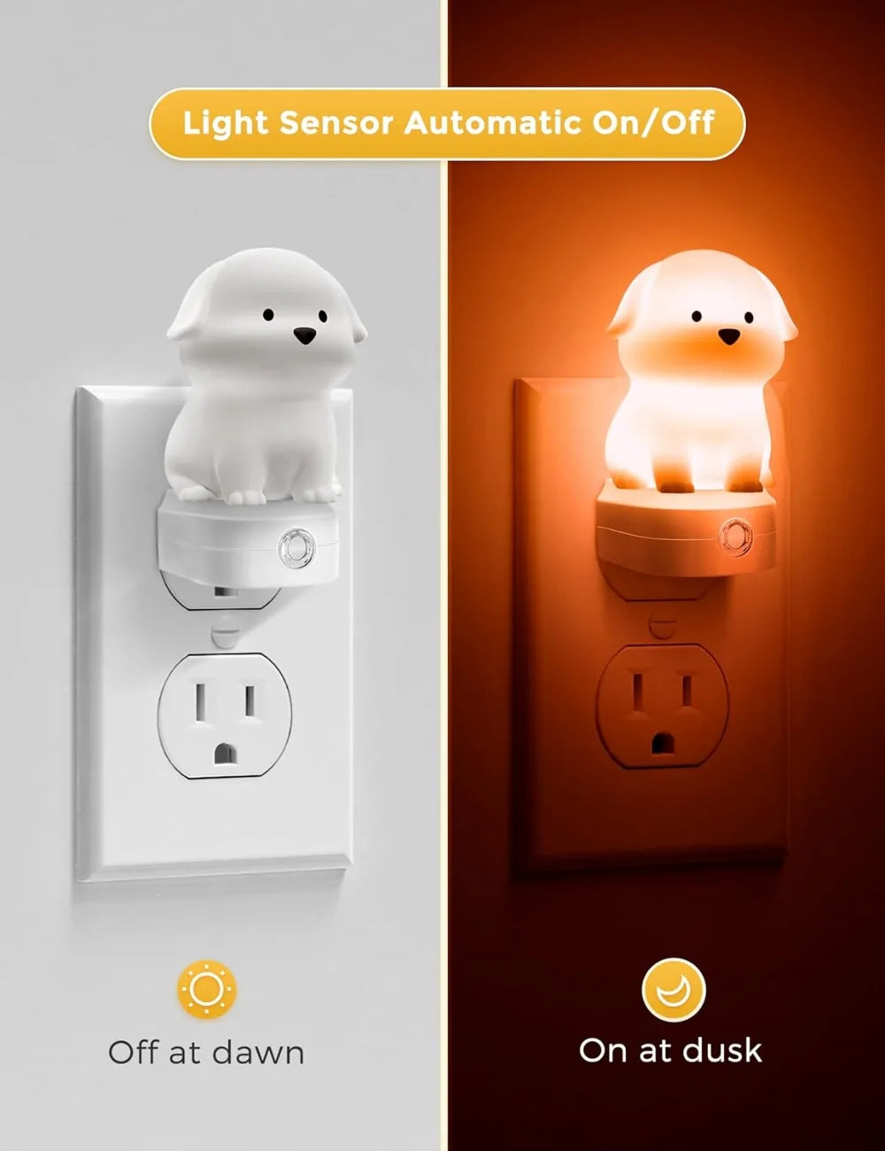 3D Cute Puppy Night Light with Dusk to Dawn Sensor, RGB+Warm White 3000K Plug-in Nightlight for Room Decor, Gift