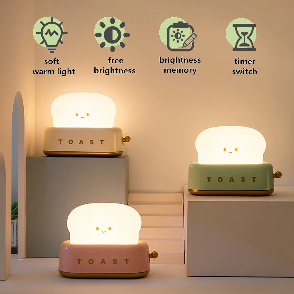 Cute Toast Bread Shape Night Lights USB-C Rechargeable LED Lights for Bedroom Living Room Desk Decorations Gift