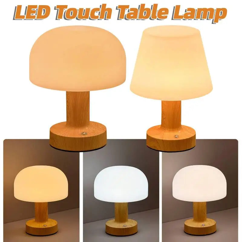 LED Table Lamp Modern Mushroom Style USB Rechargeable Retro Touch Control Stepless Dimming Night Light Home Decor Warm Ornament