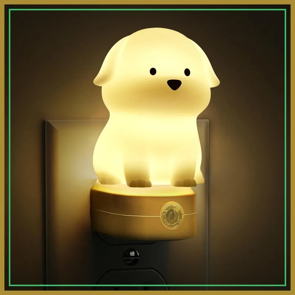 3D Cute Puppy Night Light with Dusk to Dawn Sensor, RGB+Warm White 3000K Plug-in Nightlight for Room Decor, Gift