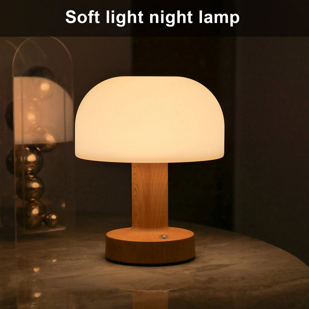 LED Table Lamp Modern Mushroom Style USB Rechargeable Retro Touch Control Stepless Dimming Night Light Home Decor Warm Ornament