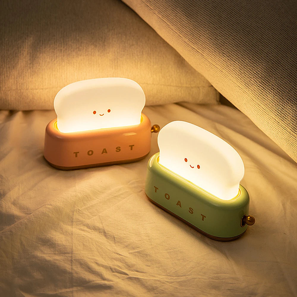 Cute Toast Bread Shape Night Lights USB-C Rechargeable LED Lights for Bedroom Living Room Desk Decorations Gift