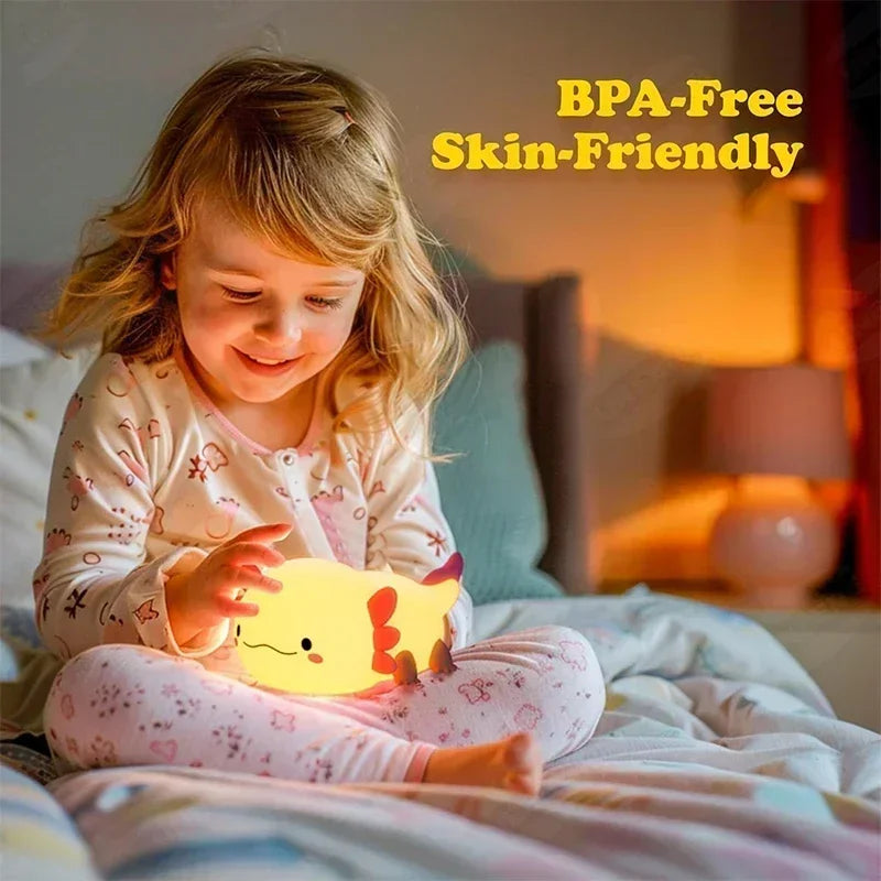 Axolotl Night Light, Dimmable Silicone Animal Nursery Nightlight,Kawaii Rechargeable Bedside Touch Lamp,Baby Room Decor