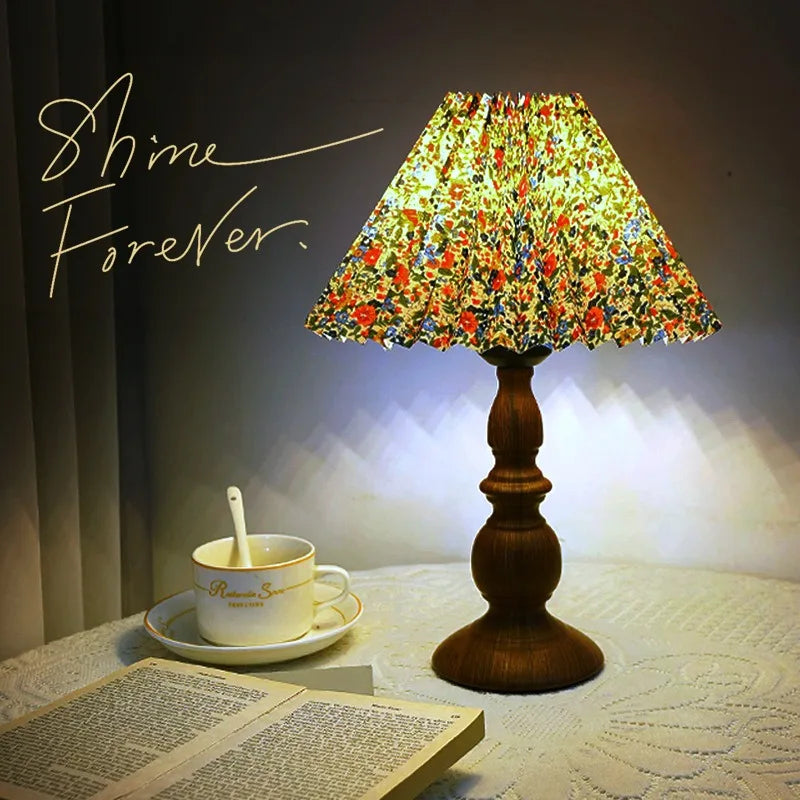 American Retro Wood Grain Bedroom Bedside Wrought Iron Lamp Nordic Simple Living Room Desktop Atmosphere Nostalgic Night Light
