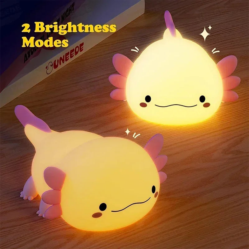 Axolotl Night Light, Dimmable Silicone Animal Nursery Nightlight,Kawaii Rechargeable Bedside Touch Lamp,Baby Room Decor